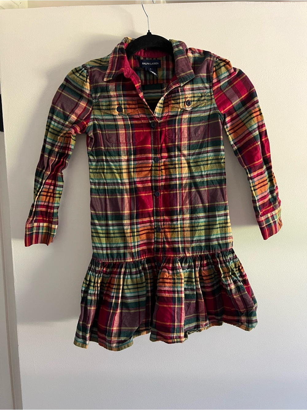 Ralph Lauren Red and Green Plaid Long-Sleeve Shirt Dress